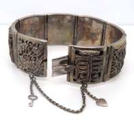 Vintage 925 Sterling Silver Engraved Wide Bangle Bracelet