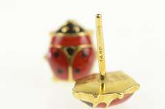 14K Yellow Gold 3D Enamel Lucky Lady Bug Stud Earrings
