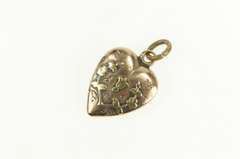 14K Yellow Gold Victorian Thistle Forget Me Not Heart Charm/Pendant