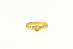 18K Yellow Gold Diamond Solitaire Grooved Band Stackable Ring