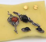 Lot of Black onyx and Amber Jewelry