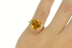 14K Yellow Gold Emerald Cut Palmeira Citrine Diamond Cocktail Ring
