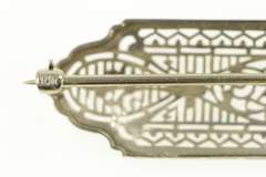 10K White Gold Art Deco Elaborate Filigree Floral Bar Pin/Brooch