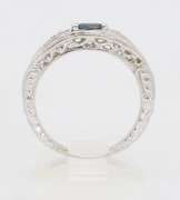 14k White Gold Blue Sapphire and Diamond Carved Ring