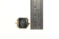 14K Yellow Gold Art Deco Hematite Carved Intaglio Vintage Ring
