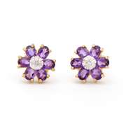 Plated 18KT Yellow Gold 1.92cts Amethyst and Diamond Earrings