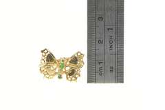 10K Yellow Gold Diamond Emerald Ornate Retro 3D Butterfly Ring