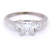Dazzling White Gold Princess Cut with Round Brilliant Cut Diamond Ring