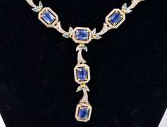 Jaw Dropping Brand New European 16.00CTW Kyanite, 1.90CTW Topaz, & 4.00CTW Diamond Necklace in Gold Plated Sterling Silver
