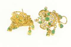 22K Yellow Gold Natural Emerald CZ Encrusted Fringe Statement Earrings