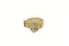 14K Yellow Gold Victorian Rose Cut Diamond Belt Buckle Ring