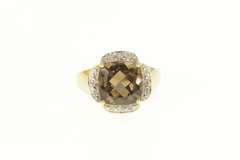14K Yellow Gold Cushion Smoky Quartz Scalloped Statement Ring