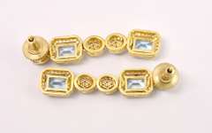 Delightful 5.00CTW Sky Blue Topaz & 2.00CTW Diamond Dangle Earrings in Gold Plated Sterling Silver