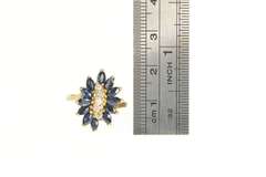 14K Yellow Gold Marquise Sapphire Diamond Wavy Cluster Ring