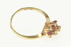 10K Yellow Gold Diamond Ruby Flower Cluster Bypass Ring