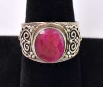 Sterling Silver Ring With Enhanced Ruby