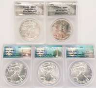 5 MS69 ASE silver coins