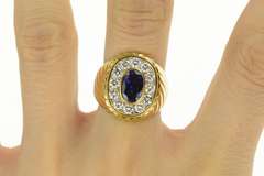 18K Yellow Gold 2.75 Ctw Natural Sapphire Diamond Halo Artisan Ring