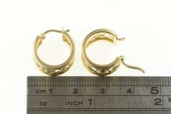 14K Yellow Gold Flower Pattern Filigree Squared Hoop Earrings