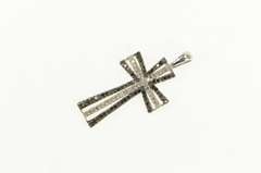 10K White Gold 0.60 Ctw Black & White Diamond Cross Pendant