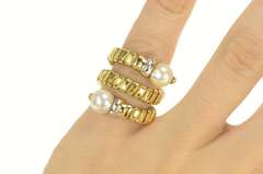 18K Yellow Gold 7.5mm Pearl Squared Spiral Coil Statement Ring