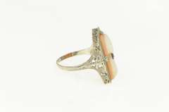 14K White Gold Art Deco Filigree Carved Shell Cameo Diamond Ring