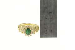 14K Yellow Gold 1.60 Ctw Natural Emerald Diamond Halo Ring