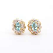 Plated 18KT Yellow Gold 1.3cts Blue Topaz and Diamond Earrings