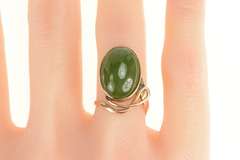 14K Yellow Gold Art Nouveau Oval Nephrite Cabochon Ring