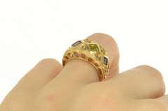 14K Yellow Gold Geometric Amethyst Peridot Squared Graduated Ring