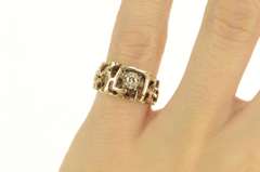 14K Yellow Gold 1960's Diamond Raw Textured Nugget Squared Ring