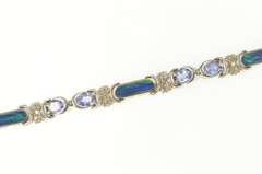 14K White Gold Black Opal Inlay Tanzanite Diamond Statement Bracelet