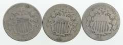 Lot (3) 1872 Shield Nickels
