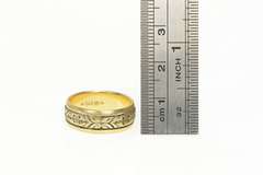 14K Yellow Gold 6.9mm Ornate Floral Pattern Wedding Band Ring