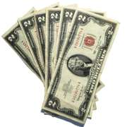 6 Assorted $2 Red Seal US Notes
