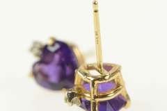 14K Yellow Gold Heart Amethyst Diamond Accent Stud Earrings