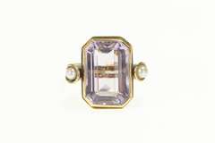 14K Yellow Gold Victorian Emerald Cut Amethyst Pearl Ring