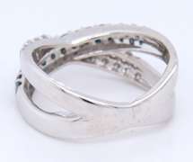 Powerful White Gold Ir Teal and White Diamond Crossover Ring