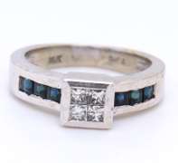 Fantastic White Gold Princess Cut Invisible Set Diamond and Sapphire Ring