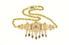 22K Yellow Gold Amethyst CZ Encrusted Collar Cable Chain Necklace