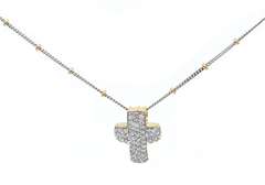 0.90ctw Diamond Two Tone Cross Pendant Necklace in 14K