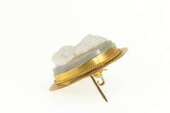 14K Yellow Gold Ornate Oval Carved Agate Cameo Statement Pin/Brooch