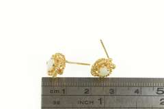 14K Yellow Gold Natural Opal Rope Trim Halo Stud Vintage Earrings
