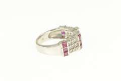 14K White Gold 1950's Princess Ruby Diamond Cluster Band Ring