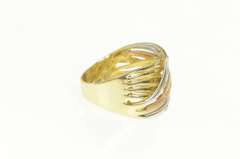 14K Yellow Gold Diamond Tri Tone Wavy Layered Look Band Ring