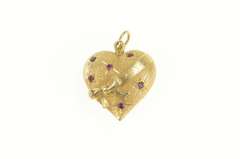 14K Yellow Gold 1960's 40 Years Ruby Heart Anniversary Love Pendant