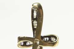 10K Yellow Gold Pave Baguette Diamond Curvy Cross Faith Pendant