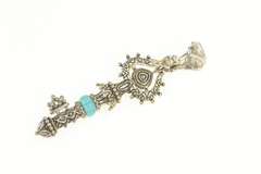 Sterling Silver Elaborate Amethyst Turquoise Skeleton Key 14K Pendant