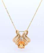 Gorgeous Yellow Gold Rolo Link Chain Necklace with Citrine and Diamond Slider Pendant