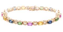 Attractive Yellow Gold 8.00ctw Multi Color Sapphire and 0.16ctw Diamond Bracelet